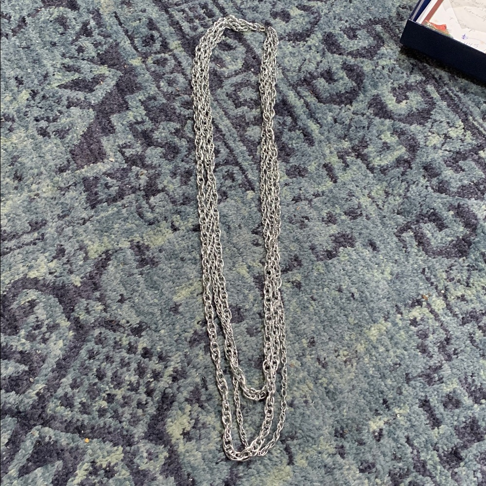 Vintage 34-36” tri strand silver tone chains aluminum necklace